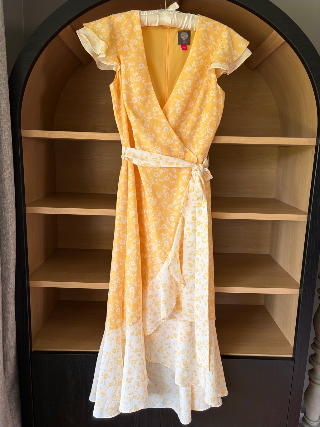 Vince Camuto Faux Wrap Dress | Yellow Floral | Size 2